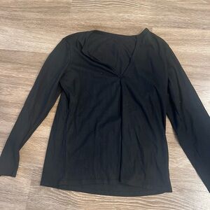 Black v neck waffle long sleeve